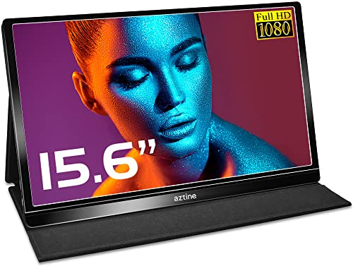 Aztine 15.6 Portable Monitor 1920×1080 Full HD IPS Screen Display with HDMI & USB Type-C for Laptop, PC, MacBook, Xbox, PS3/4, Android Phone (Black)