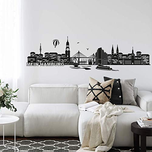selbstklebendes Wandtattoo Hamburg Skyline Wandsticker selbstklebend Hafenstadt XXL Wandposter 120cm