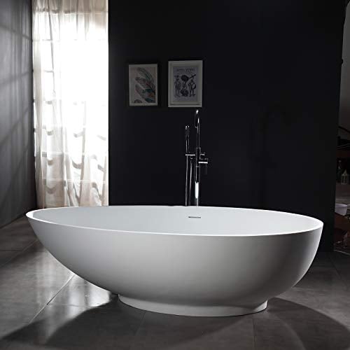 Freistehende Badewanne VIGO aus Mineralguss Weiß Matt - Größe wählbar - Zubehör optional, Standarmatur:Ohne Standarmatur, Siphon:Ohne Siphon, Größen:150 x 75 cm