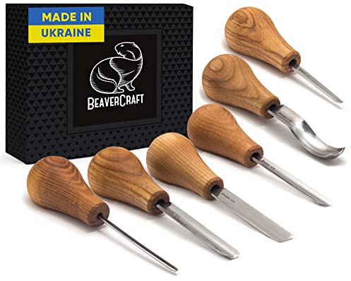BeaverCraft, Herramientas para Tallar Madera SC05, Juego de Tallado de Madera, Cuchillo para Tallar Madera, Cinceles para Tallar Madera, Formones de Palma para Madera, Gubias para Tallar Madera