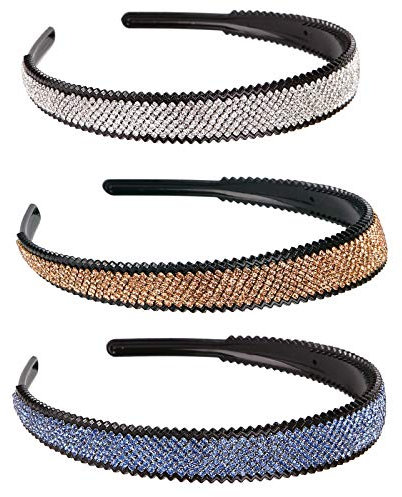 3 Stücke Damen Haarreif mit Strass, breiter Haarreif mit Zähnen, Fashion Elastisches Kristall Haarband, Dreifarbige Strasssteine, für Alltag, Hochzeit, Party(Champagner, Weiß, Himmelblau)