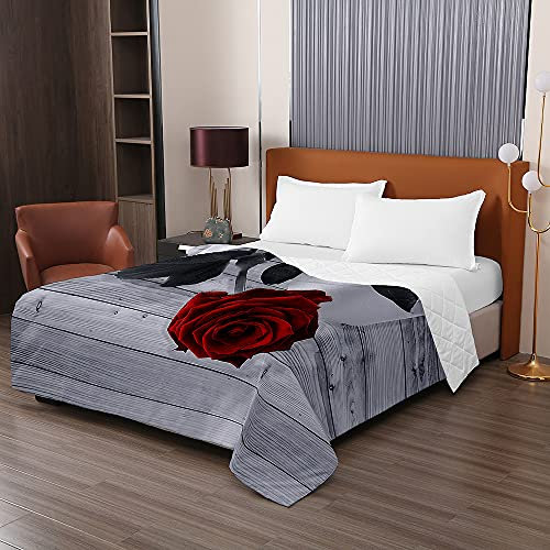 Oduo Boutis Couvre Lit Matelassé de Microfibre, 3D Rose Impression Dessus Couverture Climatisation Couette Parure de Lit Èté Canapé l'Air Conditionné Courtepointe (Grain Bois,100x150cm)