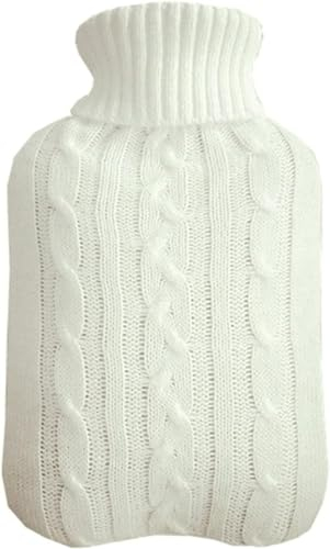 Primes DIY Hot Water Bottle with Knitted Cover, 2L Classic Rubber Hot Water Bag for Menstrual Cramps, Feet Warmer, Neck, Shoulders Pain Relief, Back & Cosy Nights, Hot and Cold Therapy (Cream)