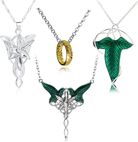 YouU 4 Stück Arwens Abendstern Halskette Elfengrüne Lorien-Brosche Halskette Saurons Ringe Elfen Schmuck
