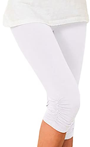 Onsoyours Shorts Damen Capri 3/4 Hose Kurze Caprihose Sommer Bermuda Kurze Sportleggins Weich Elastisch Sporthose Fahrradhose Hose Weiß L