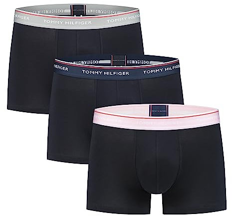Tommy Hilfiger Herren 3er Pack Boxershorts Trunks Unterwäsche, Schwarz (Pitch Blue/Pink/Antique Silver), M