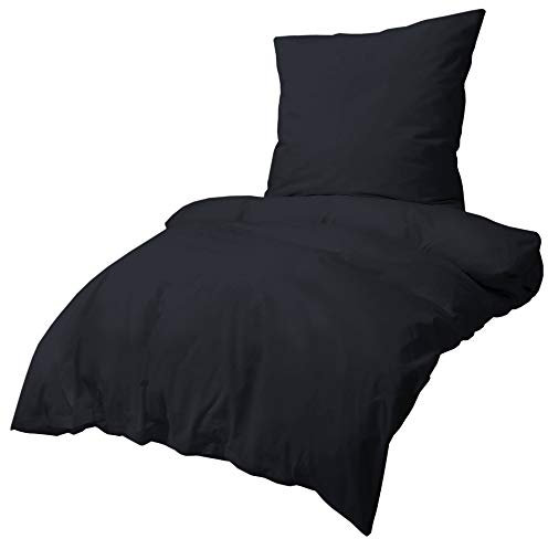 EllaTex MIKROFASER Bettwäsche Set, Farbe:Schwarz, Größe:155x200cm + 80x80cm