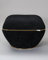 Qiyano Hocker Pouf großer Sitzhocker kuscheliger Teddystoff in Schwarz modern quadratisch bequem für Wohnzimmer, Schlafzimmer, Kunstlederverzierung in Gold, Höhe ca. 43 cm, Farbe: Schwarz