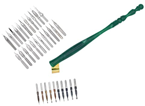 Gullor Porta pennini obliquo per calligrafia con 33 pennini, verde