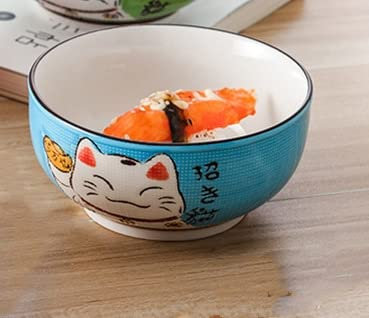 YAHU Multi-Taille Japonais Chat Porte-Bonheur Rond en céramique Bol Restaurant ménage os Chine Bol à Salade Nouilles Soupe Bol Vaisselle