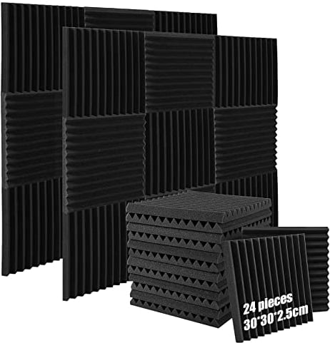 24 Pack Acoustic Foam Panel, 1 X 12 X 12 High-Density Sound Proofing Panels, Enhanced Acoustics and Audio Quality, Soundproofing Foam for Recording Studios, Home Theaters, Bedrooms, Offices