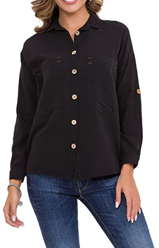 Cipo & Baxx Damen Hemd Bluse Langarm – Baumwolle & Leinen, Klassisch, Elegant & Casual, Uni Farben