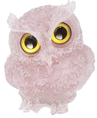 KYEYGWO Rosenquarz Nette Kristall Eule Figur Ornamente, Mini Stein Käuzchen Statuen Harz Tier Skulptur Talisman Heilstein Vögel Dekoration für Haus Büro Tisch, Blumentopf, Micro Landschaft, 7,5 cm