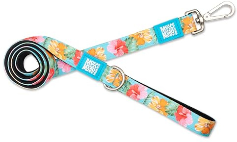 Max & Molly Klassische 122 cm Lange Hundeleine mit Blumenmuster, stark, gepolstert, wasserdicht, stilvolle Muster für Jungen und Mädchen, langlebig, leicht, bequem für kleine Hunde, Hibiskus, Größe L