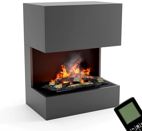GLOW FIRE Wasserdampf Kamin KÄSTNER (Standkamin) - Elektrokamin mit realistischen LED 3D-Flammen, Knistereffekt & Fernbedienung, 70x89x40 cm - Opti-Myst 600 Elektro Kamin, Grau
