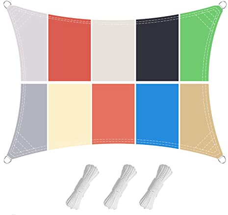 Polyester Sonnensegel, UV Schutz, wasserabweisend imprägniert, Reißfest Wetterfest Sonnensegel mit Befestigungsseile perfekt für den Außenbereich,Green,3X6 M