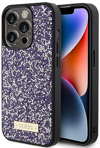 Guess Strass Hülle mit Metalllogo für iPhone 15 Promax - Hellrosa