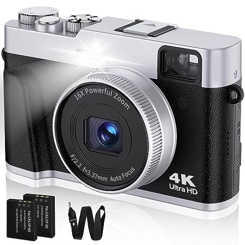 CAMKORY Digitalkamera 4K Fotokamera 48MP mit 32G Karte Autofokus Optischer Sucher Kamera Fotokamera Fotoapparat Kompaktkamera mit 2 Akku Digitalkamera, Kinderkamera, kompakte Reisekamera
