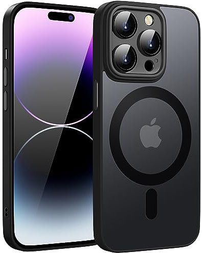 KPPIT for iPhone 14 Pro max case Compatible with MagSafe,Translucent Matte Back Camera Lens Full Protection Slim Shockproof Phone Cover,Magnetic Case for iPhone 14 Pro max 6.7-Black