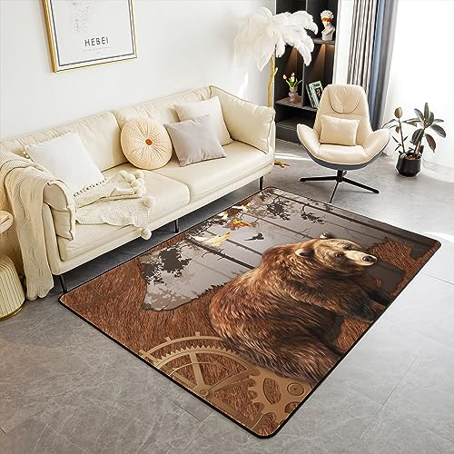 richhome Jungle Bär Teppich 150x200,Outdoor Safari Tier Pelz Nicht Verschütten Teppich für Kinder Teens Erwachsene, Land Gears Nicht Slipative Teppich für Wohnzimmer Schlafzimmer
