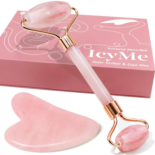 BAIMEI Gua Sha & Jade Roller, Gesichtsroller, Gua Sha Gesichtswerkzeuge, Massagegeräte für Gesicht, Augen, Körper, Self Care Gifts für Frauen, natürliche Jade
