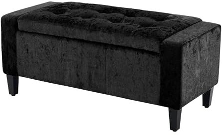 Home Republic Designer Storage Ottoman Bench 92x40cms 2 seater Crushed Velvet Fabric Chest with Lid, Seat, Stool, Window Bench, Chest, Toy Storage Box, Pouffe, Footstool (Black)