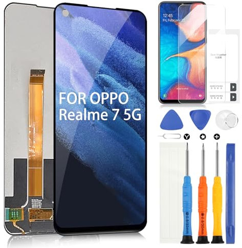 ARSSLY Pantalla LCD para OPPO Realme 7 5G RMX2111 6.5 Pulgadas LCD digitalizador para Realme 7 5G Pantalla táctil reemplazo Asamblea Pieza reparación (Negro)