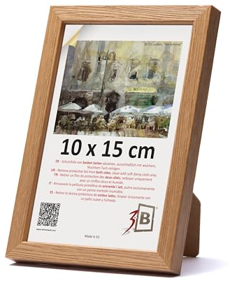 3-B Bilderrahmen LUND - Braun (Eiche) - 10x15 cm - Holzrahmen, Fotorahmen, Portraitrahmen mit Acrylglas