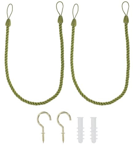 PATIKIL Cordons de Rideaux à Embrasses, Lot de 2 Cordes Décoratives pour Attacher Les Rideaux, avec Crochet Et Boulons, Couleur Vert Foncé