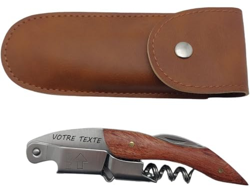 Tire-bouchon sommelier personnalisé avec etui en cuir. Gravure effectuée en France