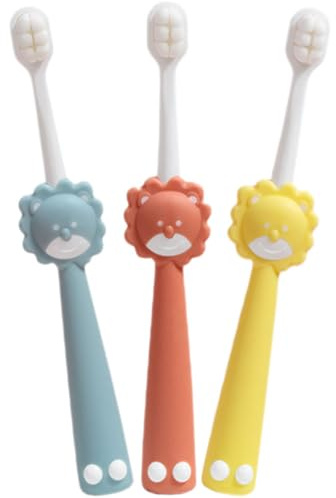 Kinderzahnbürste -pack aus Pp, Manuell für Babyzähne und Zahnfleisch | Ergonomischer Griff, für Reise und Waschbecken, 3 Stück, Farbenfrohes Design für Junge Mädchen