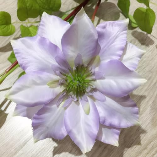 23.5 Artificial Clematis Flowers 2pcs Fake Silk Light Purple Clematis for Wedding Bouquet and Home Decoration.