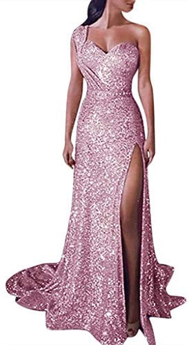 Robe de soirée à paillettes - Col en V - Doré - Robe de demoiselle d'honneur - Longue robe de soirée sexy pour femme - Robe à paillettes, Rose-B, M