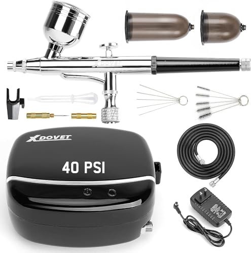 XDOVET Upgraded 40PSI Airbrush Kit with Compressor Multi-Function Dual-Action Airbrush Set Ideal for Shoes Clothes Model Coloring Painting Tattoos Nail Design Art Drawing Cake Decoration