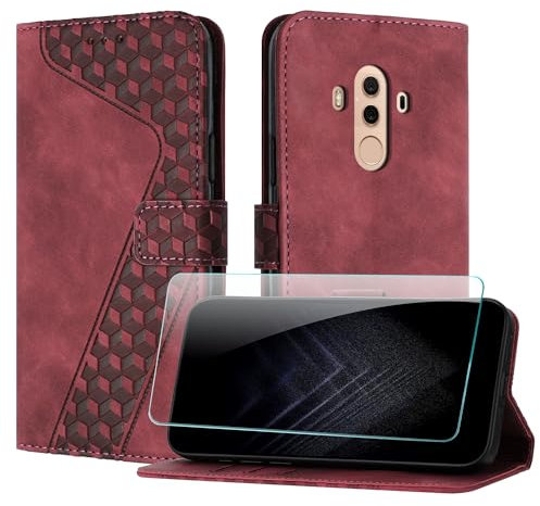 JayModCase Funda para Huawei Mate 10 Pro, PU Piel Flip Carcasa con [Huawei Mate 10 Pro Protector de Pantalla] Cierre magnético Soporte Plegable Tarjetas y Cartera (Rojo)