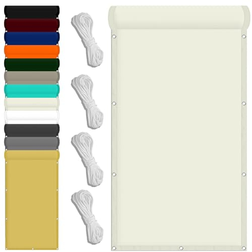 Sonnensegel 200 x 450 cm Wasserdicht Rechteckig Sonnensegel Balkon Uv-Schutz-Polyestergewebe mit Seil Schattenspender für Patio Außenbereich Und Camping, Elfenbein