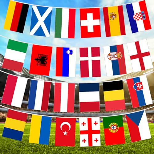 WEDNOK 2 Pcs Guirlande de Drapeaux du Monde Jeux Olympiques Banderoles Olympiques 24 Drapeaux du Monde pour Football Décoration Olympiques (14 * 21CM) Décoration Fête Événement