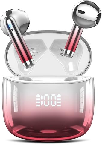 Wireless Earbuds Bluetooth 5.3 Headphones with 4 Mic HiFi Stereo Sound, Wireless Headphones with Dual LED Display Touch Control, 40H Playtime Bluetooth Earphones IP7 Waterproof, Red