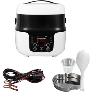 Fenteer 12V 24V Coche Portátil 2L Olla Arrocera Eléctrica 20x20cm Vaporizador de Alimentos Versátil