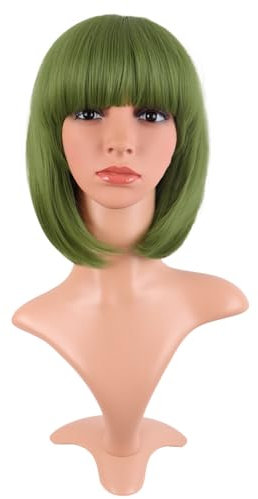 MapofBeauty 12 Zoll/30 cm Natürliche Weibliche Kurze Glatte Haare BOB Perücke (Olive Grün)