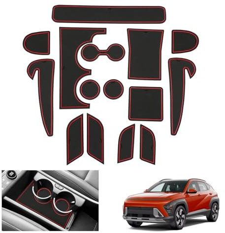 GAFAT Kompatibel mit Hyundai Kona SX2 EV Elektro 2024 2025 Antirutschmatten, Kona 2024 EV Gummimatten rutschfest Non-Slip, Mittelkonsole Türnaht Matten [Nicht für Benzin & Schalthebel] (Rot)