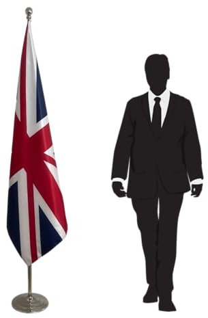 United Kingdom flag with pole and base of Stainless Steel. UK flag pole with stand. Union Jack flag for office. CN1-UK