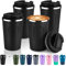 Volhoply 340ml 12oz Double Wall Insulated Vacuum Travel Coffee Mug with Flip Lid Bulk 4 Pack,Reusable Stainless Steel Leak Proof Coffee Cups,Cafe Thermal Tumbler for Hot & Cold Drinks(Black,4 Set)