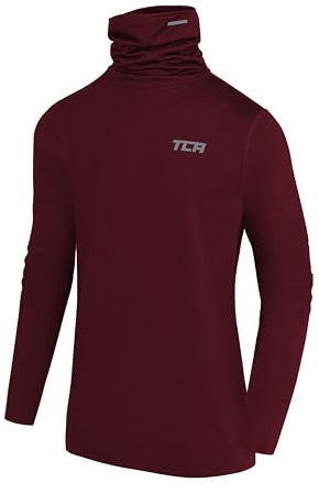 TCA Boys' Warm Up Long Sleeve Training Workout Funnel Neck Thermal Running Top with Thumbholes - Cabernet, 8-10 Years