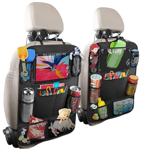 Organisateur de voiture, pack de 2 Organiseurs de siège en tissu Oxford, idéal pour ranger des jouets, des collations et des gobelets dans la voiture (noir)
