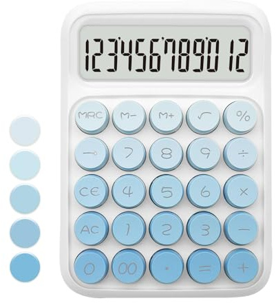 Blauer Taschenrechner, Standardrechner, blauer Farbverlauf mit 12-stelliger Anzeige und großen Tasten, blauer Bürobedarf und Schreibtischzubehör, niedlicher Taschenrechner für Büro, Schule