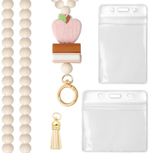 Maxqzin Cordini per badge identificativi, cordino per insegnanti con porta documenti retrattili, in legno, per badge identificativi, da donna, grazioso per portachiavi, regalo personalizzato per donne