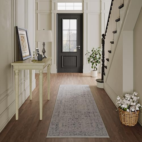 Vintage Blau Waschbarer Teppich 60x180cm LäUfer Flur rutschfest Weich Vorzimmer Tepich Kurzflor Schlafzimmer Retroteppiche KüChe Bedroom Brücken Hallway Carpet