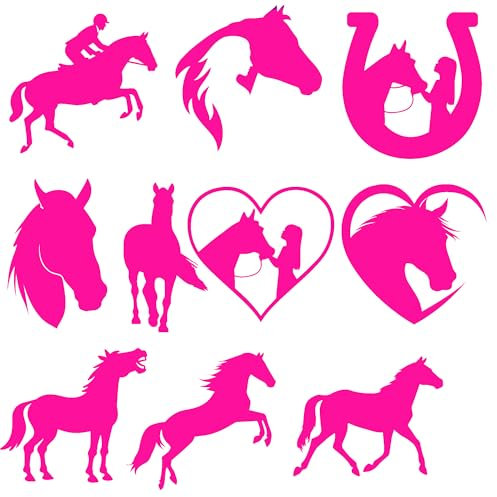 11 Cute Horse Fun Waterproof Stickers - Use on Car Bumpers, Laptops, Mirrors, Water Bottles, Scrabooking, Party Bag Fillers, Gifts (Pink, 13cm (5.1) Pack)