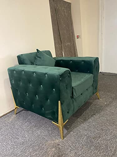 Luxuriöses Chesterfield-Sofa aus grünem Samt, modernes Plüsch, 1-Sitzer, Eckcouch für Wohnzimmer, elegantes gepolstertes Streusofa